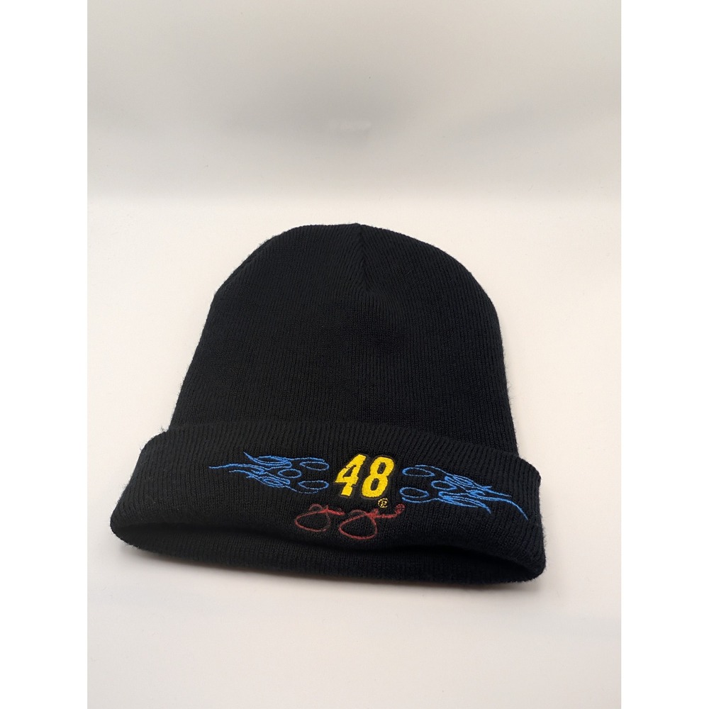 NASCAR Jimmie Johnson Beanie Mens OSFM Black Excellent #48 Racing Y2K Winter Hat